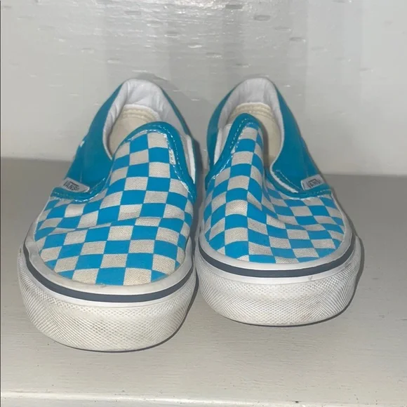 Vans Blue/ teal and White Checkered Slip-On Sneakers, kids size 13 - Picture 2 of 7